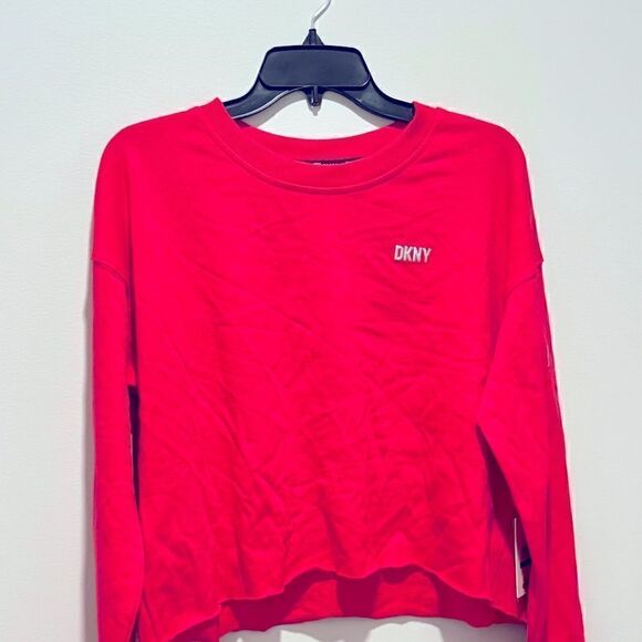 Dkny Sport Women's Metallic Logo Cropped Sweatshirt  shirt- Fiery Pink L - Picture 5 of 8
